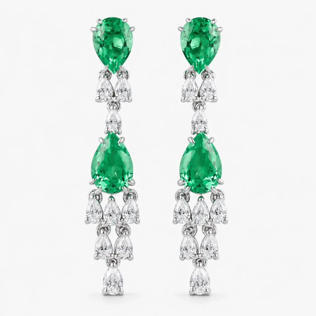 2.75ct lab-grown emerald drop earrings in S925 sterling silver