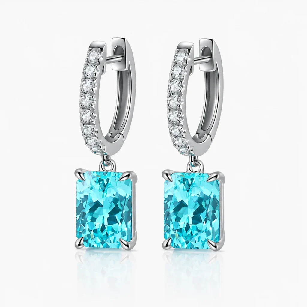 5.2ct lab-grown Paraiba drop earrings in S925 sterling silver