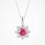 4.3ct lab-grown Padparadscha floral halo necklace in S925 sterling silver