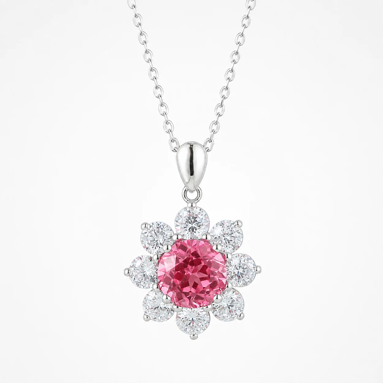 01_Product_Main_Image (7) 4.3ct lab-grown Padparadscha floral halo necklace in S925 sterling silver