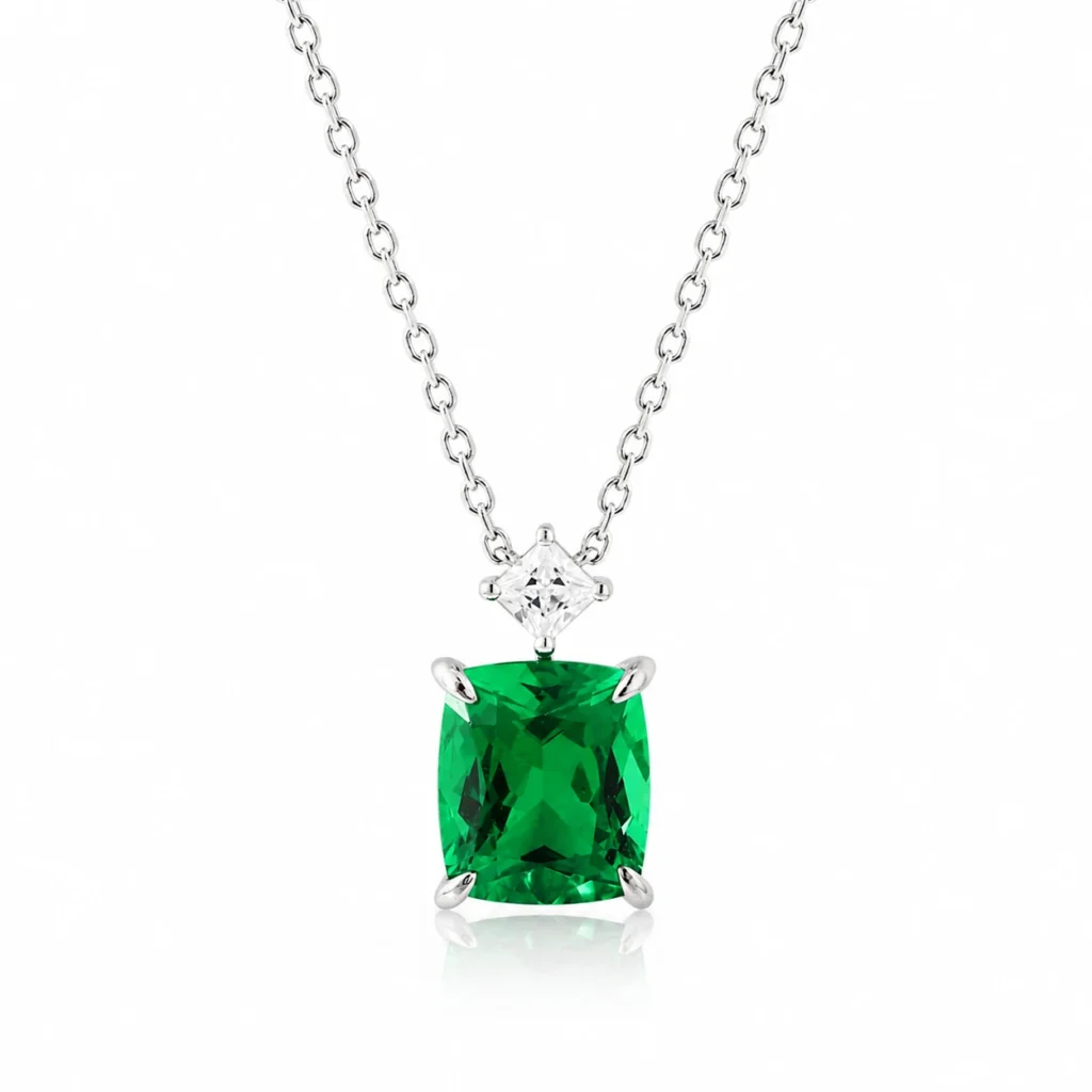3.92ct lab-grown emerald pendant necklace in S925 sterling silver