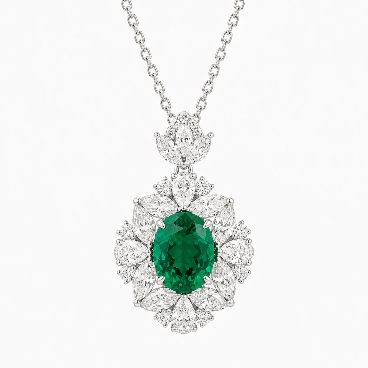 01_Product_Main_Image (9) 2.55ct lab-grown emerald halo necklace in S925 sterling silver