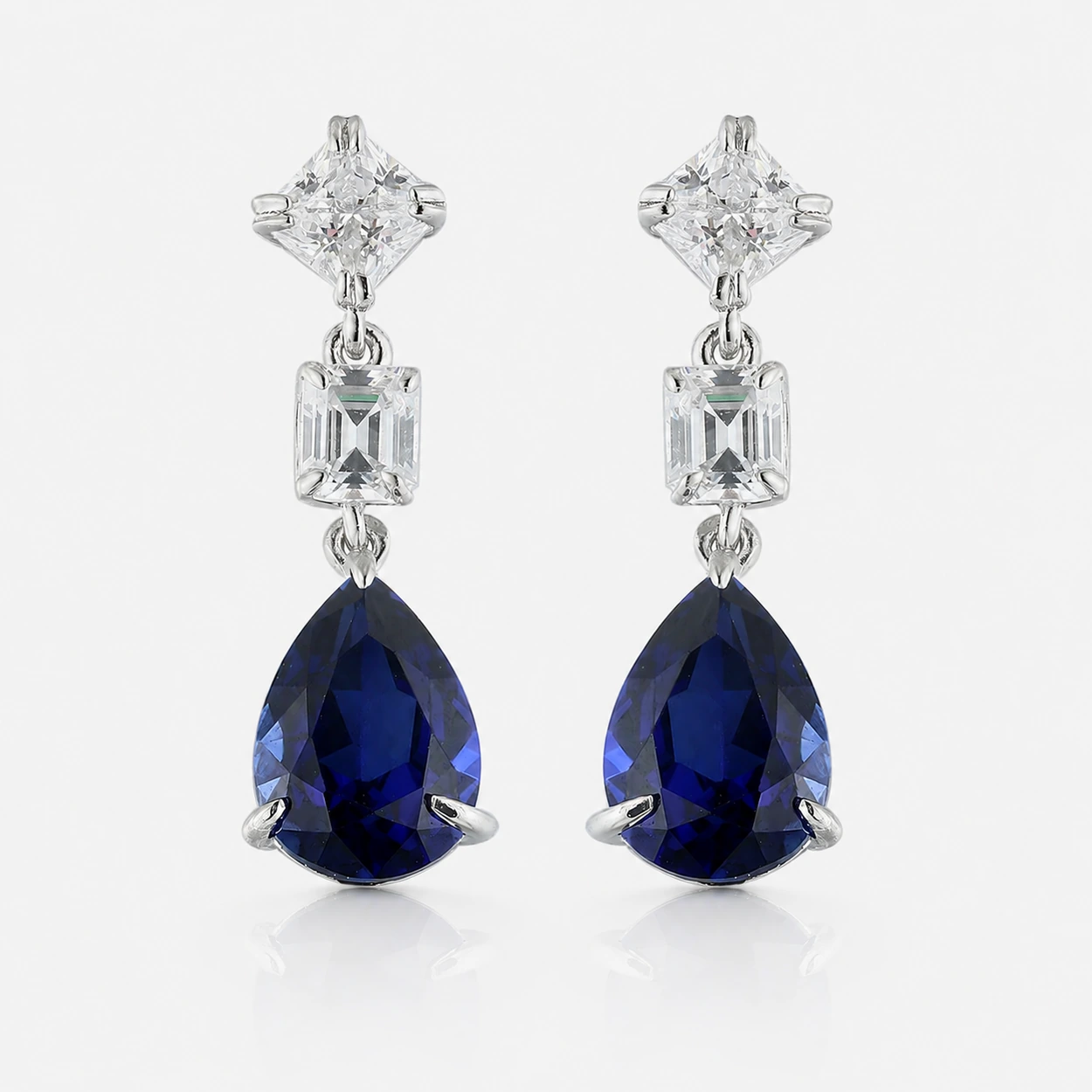 4.33ct lab-grown blue sapphire drop earrings in S925 sterling silver