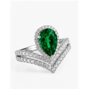 Emerald Crown 2.84ct Pear Cut Lab-Grown Emerald S925 Sterling Silver Ring - Image 2