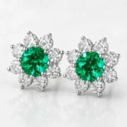 Emerald Floral Stud Earrings - Image 5
