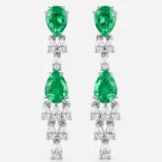 Pear-shaped lab-grown emerald earrings with sparkling accent stones
