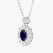 Royal Blue Sapphire Halo Necklace - Image 4