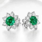 Emerald Floral Stud Earrings - Image 3
