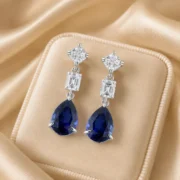 Royal Blue Sapphire Drop Earrings - Image 2