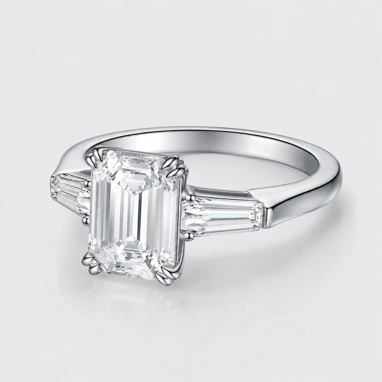 SIGLO emerald-cut lab-grown diamond three-stone ring