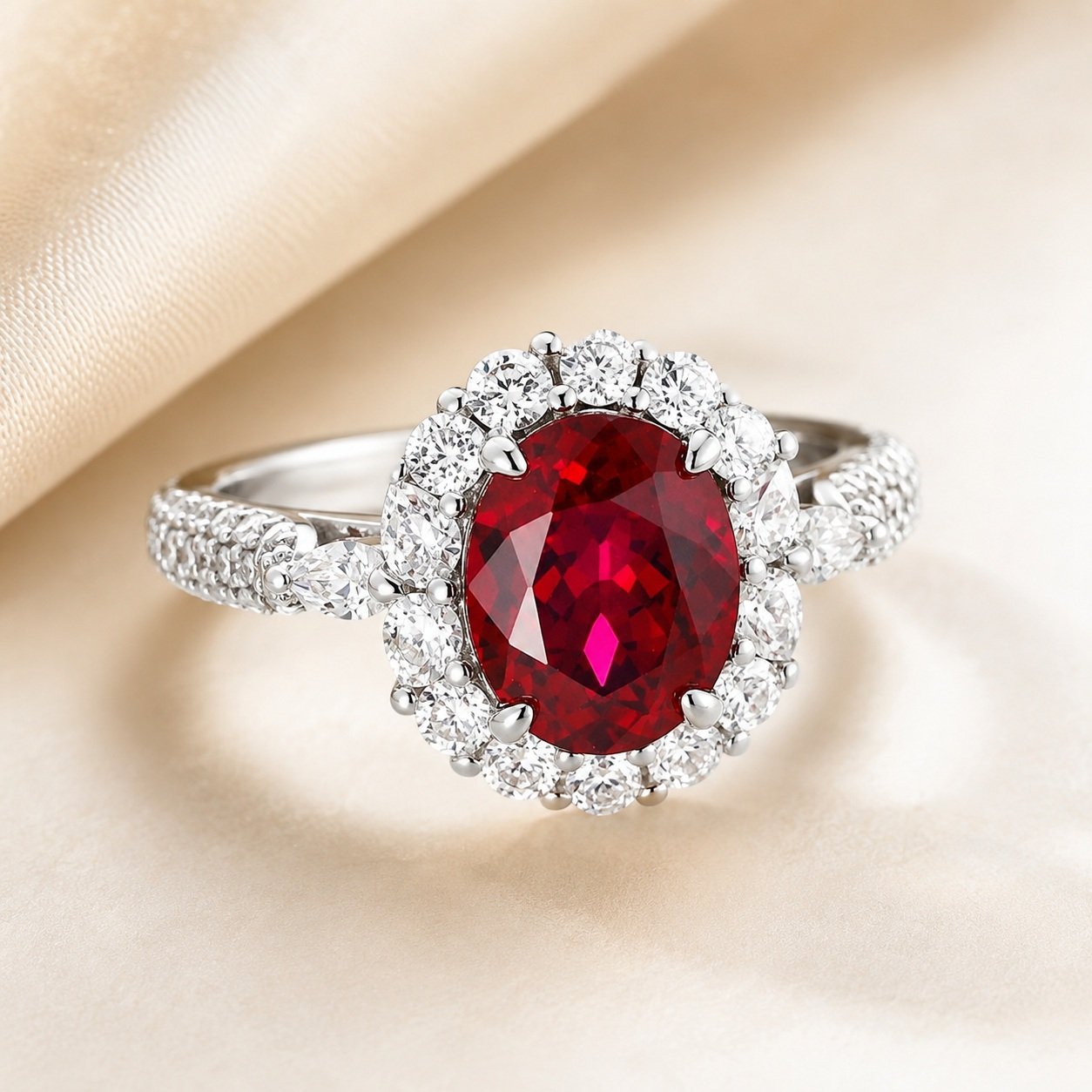 SIGLO oval lab-grown ruby floral halo ring