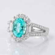 Front view of SIGLO lab-grown Paraiba gemstone ring