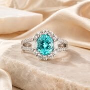 SIGLO oval lab-grown Paraiba gemstone halo ring