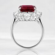 Crown-inspired lab-grown ruby cluster ring with pear-cut white side stones