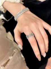 Woman wearing SIGLO sparkling S925 sterling silver statement ring
