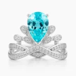 2.3ct Paraiba Crown Ring with pear cut aqua blue lab-grown gemstone in S925 silver