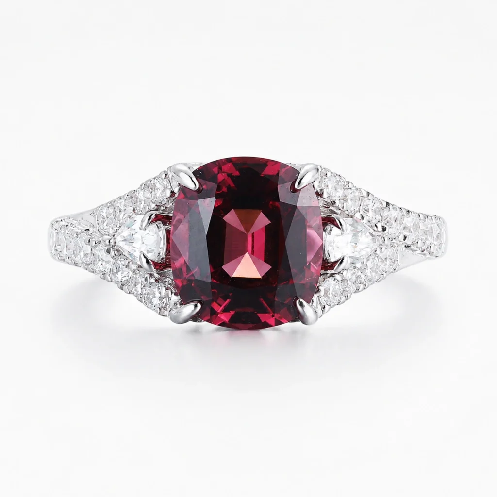 2.76ct Cushion Cut Garnet Ring with natural deep red garnet in S925 sterling silver