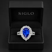 SIGLO lab-grown sapphire ring presented in luxury black jewelry gift box