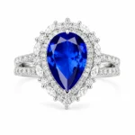 4.142ct lab-grown sapphire ring in S925 silver with pear cut blue center stone