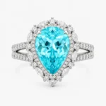 5.37ct lab-grown Paraiba pear cut ring in S925 silver with sparkling halo