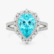 5.37ct lab-grown Paraiba pear cut ring in S925 silver with sparkling halo