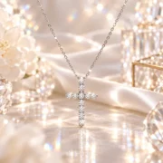 Everlight lab-grown diamond cross pendant in an elegant jewelry display