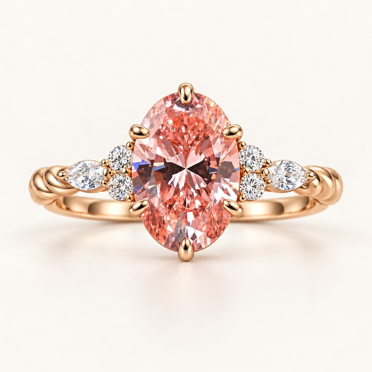 Front view of Rosé Harmony 2.5ct Oval Pink Diamond Ring