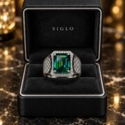 5 Carat Moissanite Ring displayed in a masculine luxury setting