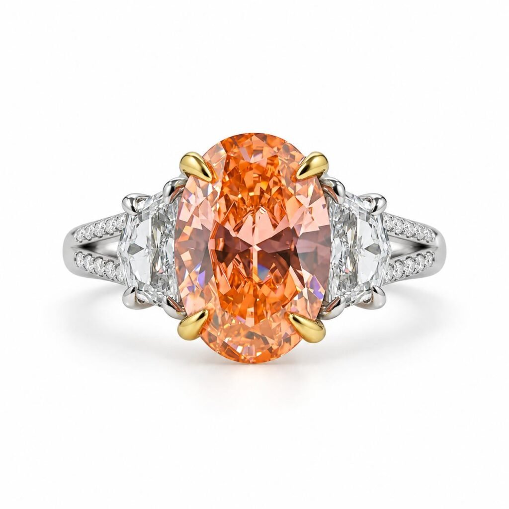 Front view of Solaris Flame 8ct Orange Diamond Ring