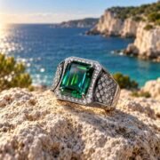 45-degree view of a men’s 5ct moissanite ring