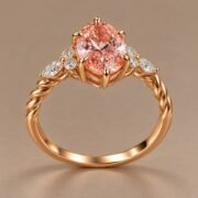 Side profile of a pink diamond ring with floral accent stones