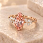 45-degree view of a marquise pink diamond ring