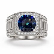 Front view of Titan Nocturne 5ct Blue Moissanite Ring