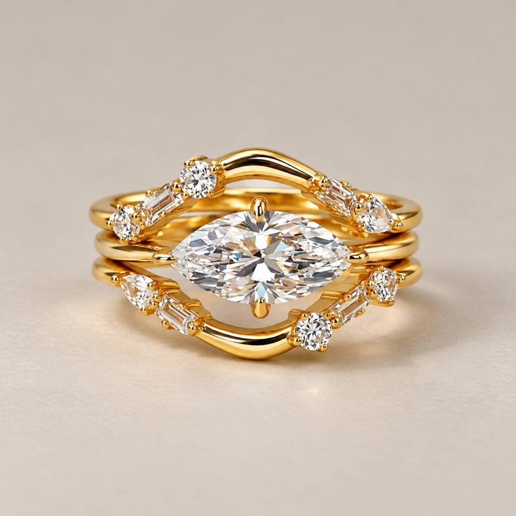 Front view of Lumière Orbit 3ct Marquise Diamond Ring