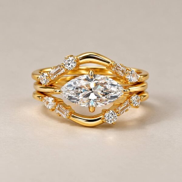 Front view of Lumière Orbit 3ct Marquise Diamond Ring