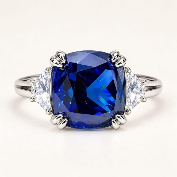 Front view of Midnight Sovereign 12ct Blue Diamond Ring cushion-cut-blue-diamond-ring-45-degree.webp