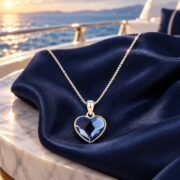 Side profile of the Ocean Blue Heart Necklace pendant