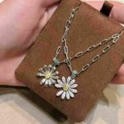 Sunlit Daisy Flower Necklace in polished and sparkling pavé styles