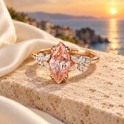 Side profile of a lab-grown pink diamond ring in S925 silver