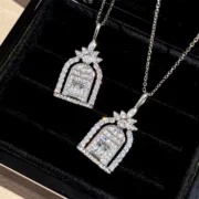 Door to Happiness diamond pendant necklace in an elegant jewelry display