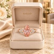 Elegant model wearing a marquise-cut Pink Diamond Ring