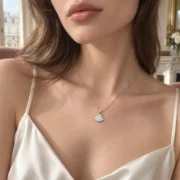 Model wearing the diamond fan pendant necklace on a 45cm chain