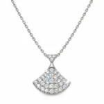 Front view of the SIGLO diamond fan pendant necklace with a stone-set bail