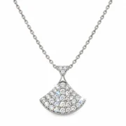 Front view of the SIGLO diamond fan pendant necklace with a stone-set bail