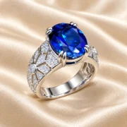 45-degree view of the Midnight Promise oval blue gemstone ring