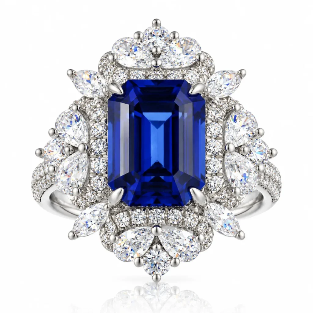 Front view of Royal Versailles Lab-Grown Sapphire Ring