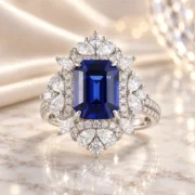 Royal-blue sapphire ring displayed in an elegant luxury setting