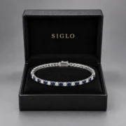 Midnight Promise blue sapphire bracelet presented in a SIGLO gift box