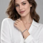 Model wearing the 6.69-inch Midnight Promise sapphire tennis bracelet