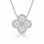 Lab-grown diamond clover necklace with four pear-shaped stones and openwork sparkling borders in S925 silver